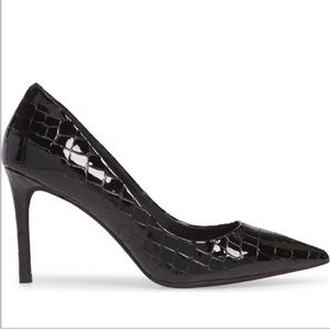 Jeffrey Campbell Pelara Black Patent Pointed Toe Pump Croco size 9.5